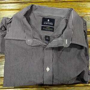 Stafford Men's Dark Burgandy Striped Shirt